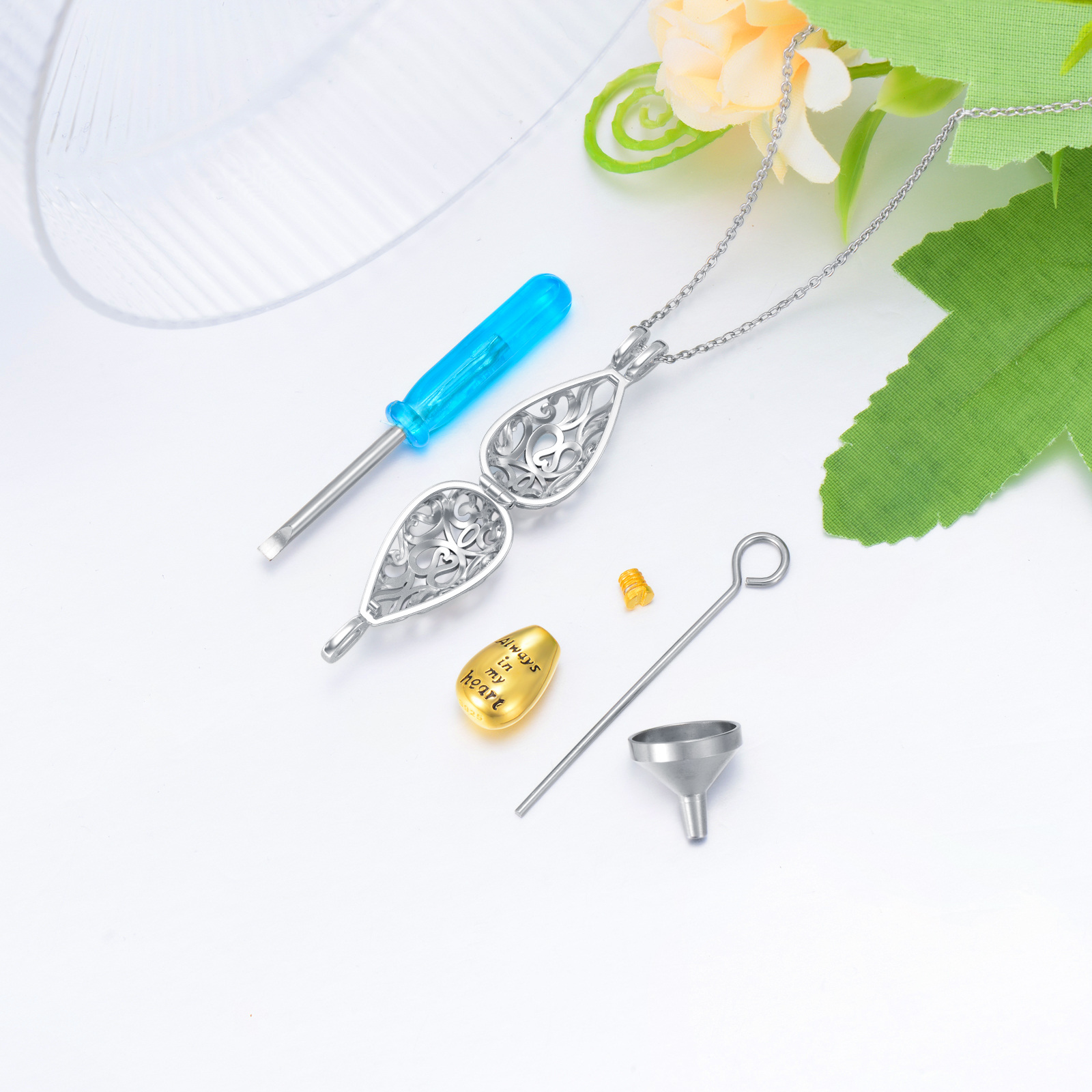 Women's S925 Sterling Silver Filigree Urn Necklace for Ashes